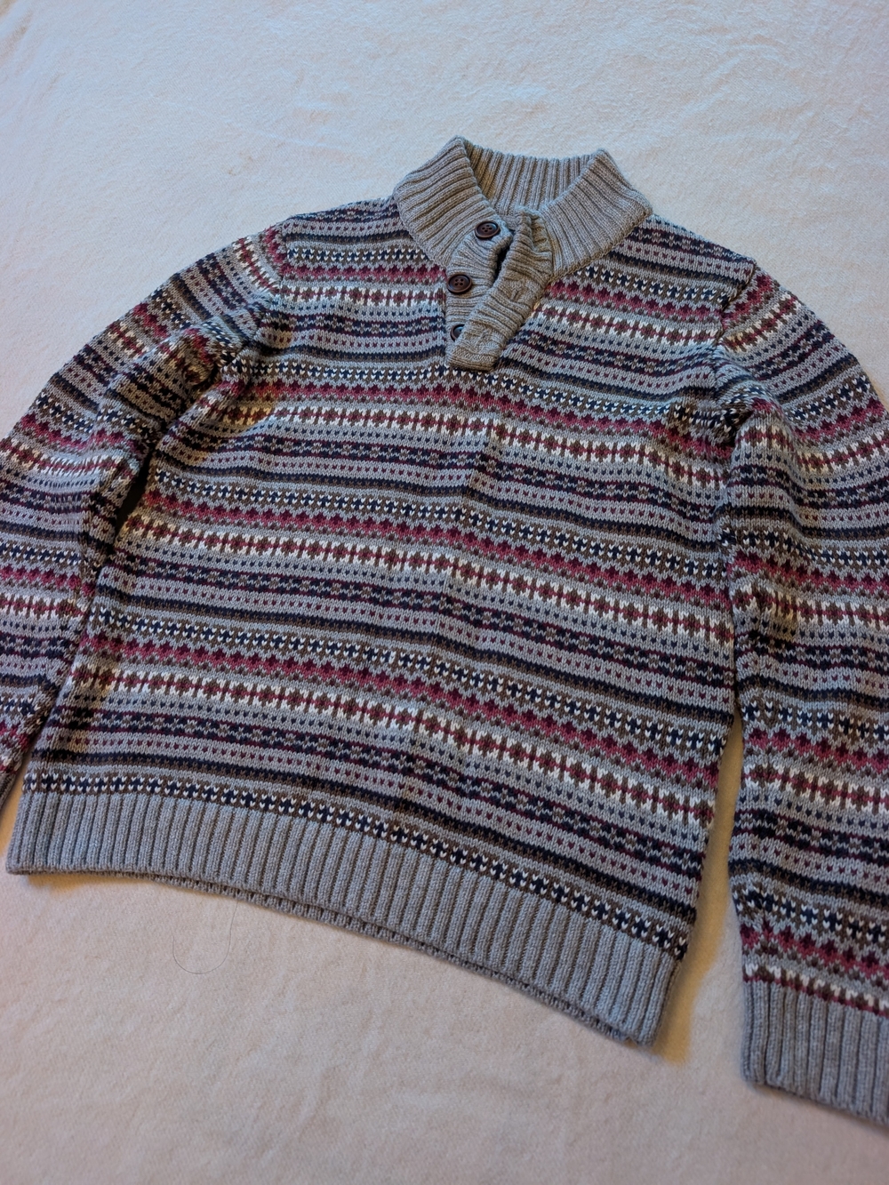 Janie And Jack 6T Gray Fair Isle Shawl Collar Sweater